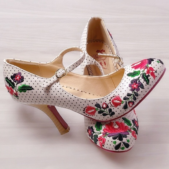 Vintage Pin-Up Retro Mary Jane Heels D&G Inspired Tan Floral Dancing Days(38)7.5 - Picture 8 of 16